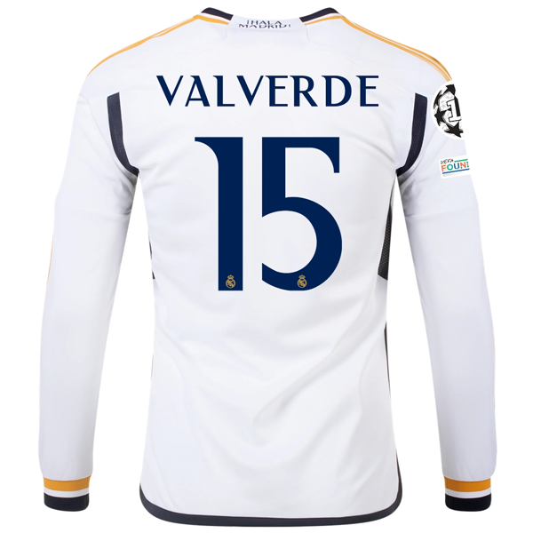Image of adidas Real Madrid Long Sleeve Federico Valverde Home Jersey w/ Champions League