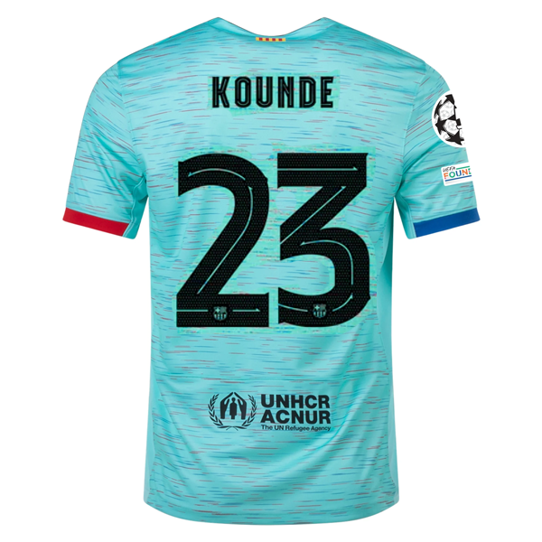 Nike Barcelona Jules Kounde Third Jersey w/ Champions League Patches 23/24 (Ligh