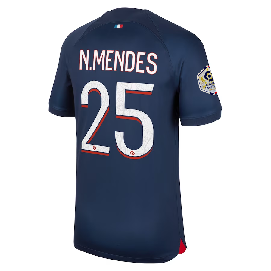 Nike Paris Saint-Germain Nuno Mendes Home Jersey w/ Ligue 1 Champions Patch 23/2