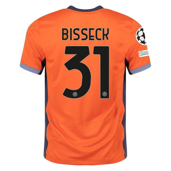 Image of Nike Inter Milan Yann Aurel Bisseck Third Jersey w/ Champions League Patches 23/