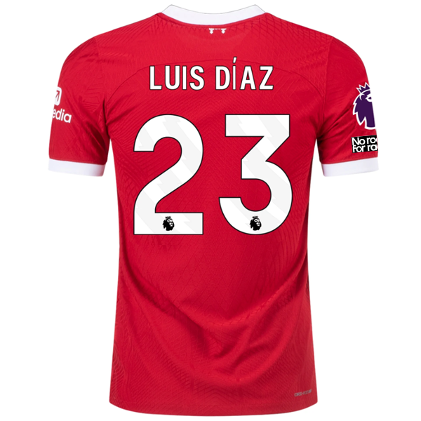 Image of Nike Liverpool Authentic Luis Diaz Vaporknit Match Home Jersey w/ EPL + No Room