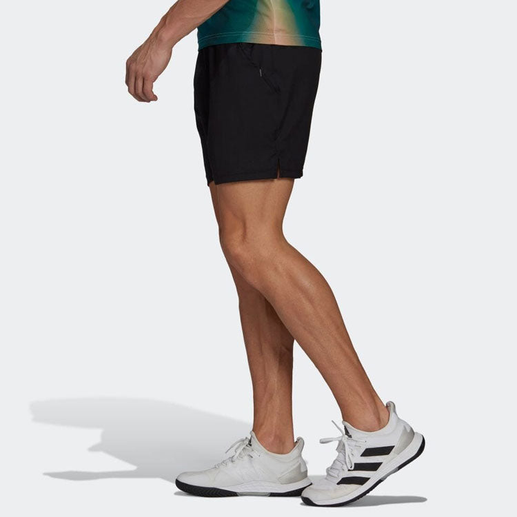Image of Men's adidas Solid Color Logo Straight Casual Tennis Sports Shorts Black H67148