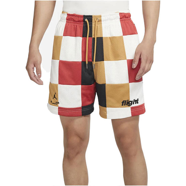 Men's Air Jordan Loose Plaid Colorblock Mesh Shorts Red Clay Element Gold Colorb