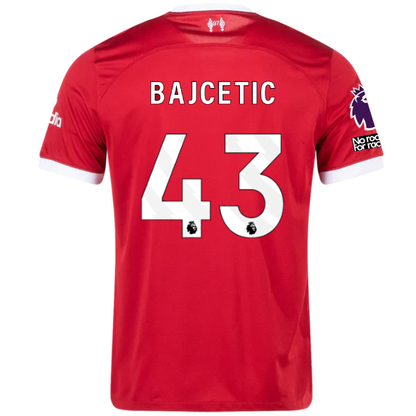 Image of Nike Liverpool Bajcetic Home Jersey w/ EPL + No Room For Racism Patches 23/24 (R