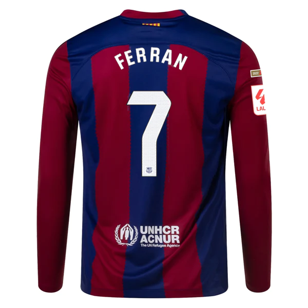 Nike Barcelona Ferran Torres Home Long Sleeve Jersey 23/24 w/ La Liga Champions