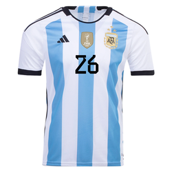 Image of adidas Argentina Nahuel Molina Three Star Home Jersey w/ World Cup Champion Patc