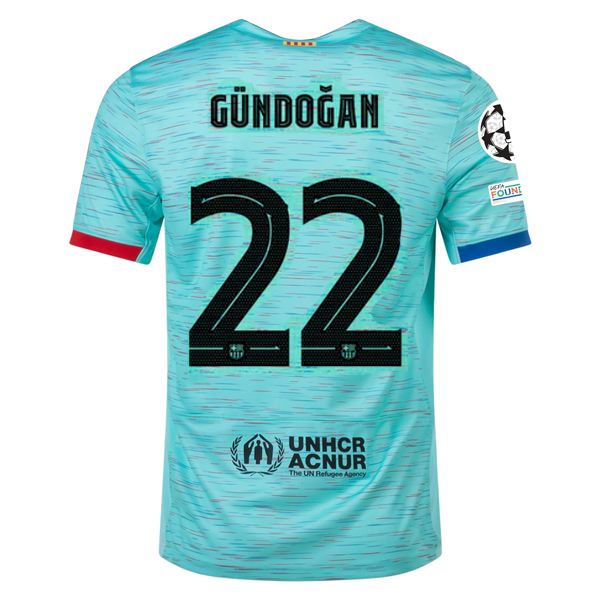 Image of Nike Barcelona İlkay Gündoğan Third Jersey w/ Champions League Patches 23/24 (Li