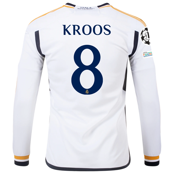 Image of adidas Real Madrid Long Sleeve Toni Kroos Home Jersey w/ Champions League + Club