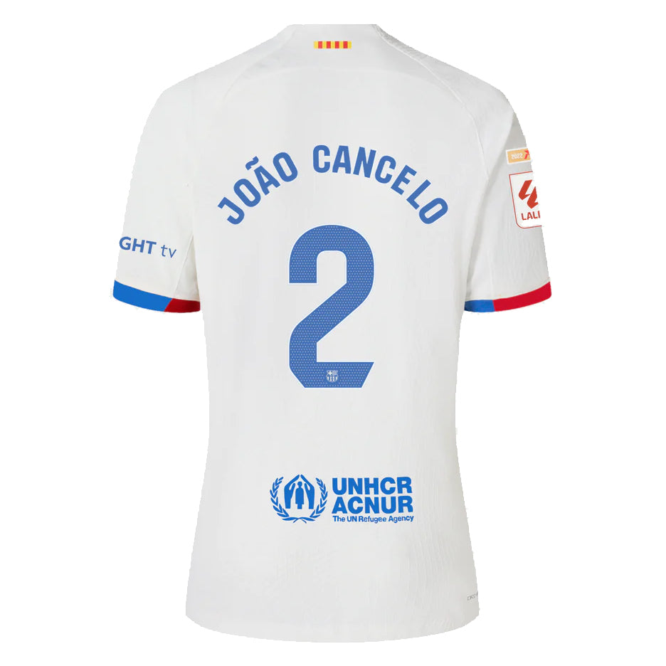 Image of Nike Barcelona Cancelo Authentic Match Away Jersey 23/24 w/ LaLiga Patches (Whit