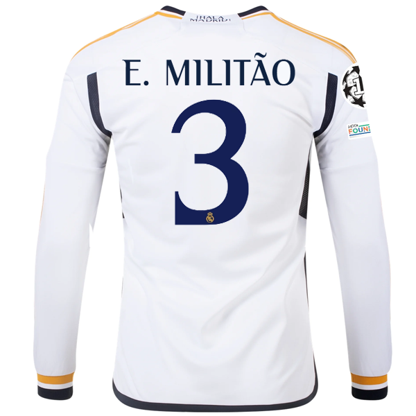 Image of adidas Real Madrid Long Sleeve Eder Militao Home Jersey w/ Champions League + Cl
