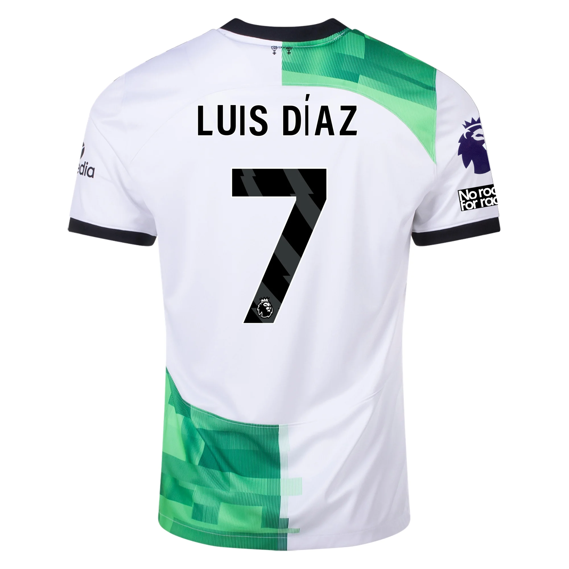 Nike Liverpool Auswärtstrikot von Luis Diaz mit EPL + „No Room For Racism“-Aufnähern 23/24 (
