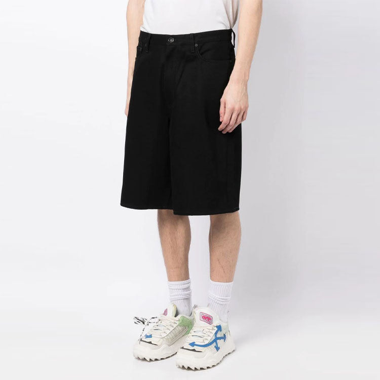 Image of Off-White Logo-Print Knee-Length Shorts 'Black' OMYC010C99DEN0011001