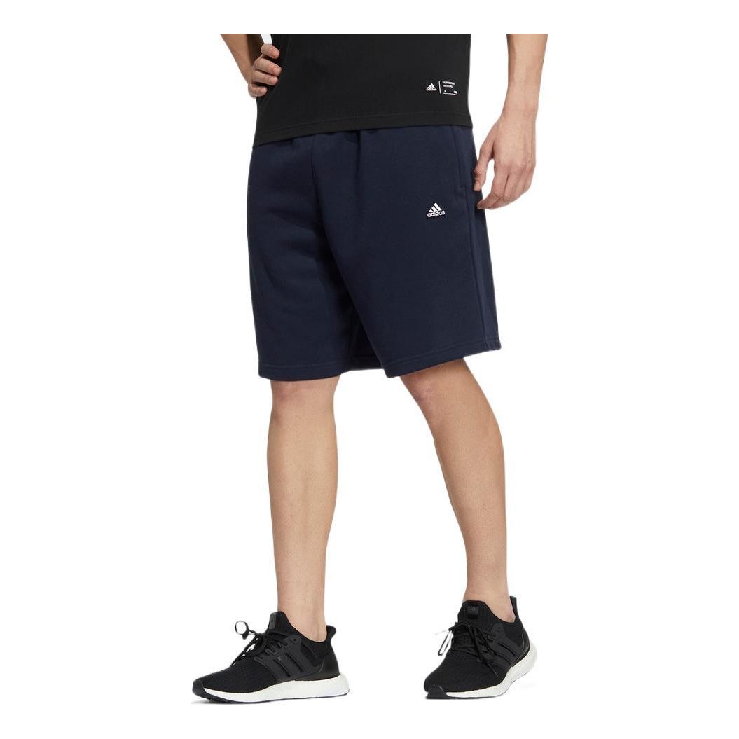 Image of Men's adidas Solid Color Logo Printing Lacing Straight Shorts Blue HS4390
