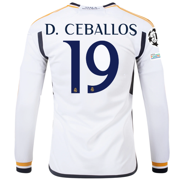 adidas Real Madrid Long Sleeve Dani Ceballos Home Jersey w/ Champions League + C