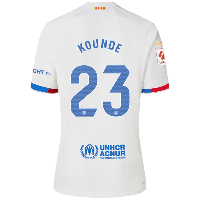 Nike Barcelona Kounde Authentic Match Away Jersey 23/24 w/ LaLiga Patches (White