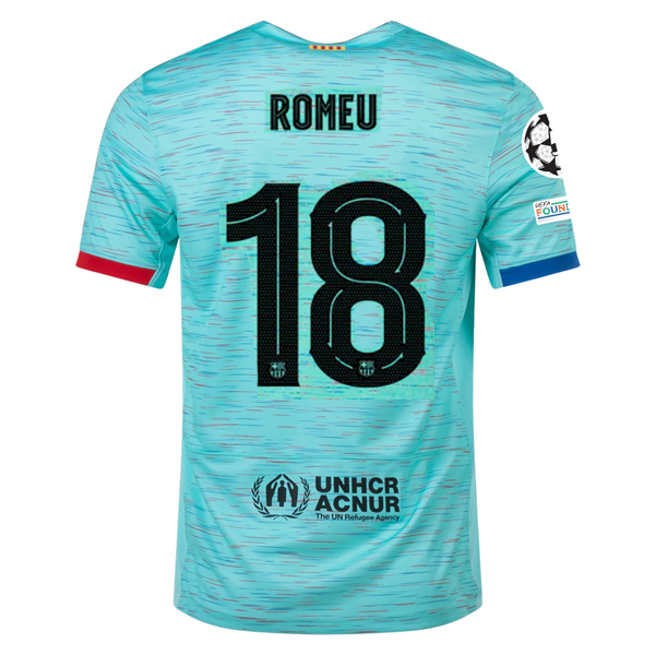 Image of Nike Barcelona Oriol Romeu Third Jersey w/ Champions League Patches 23/24 (Light