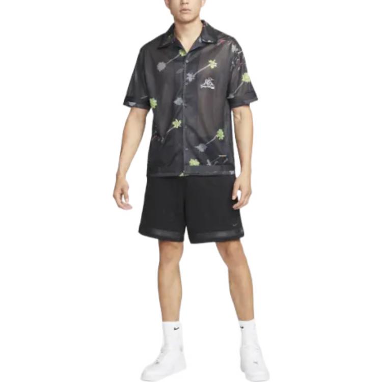 Men's Nike SS22 Solid Color Metallic Zipper Elastic Waistband Lacing Black Short