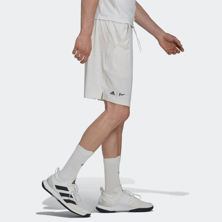Men's adidas Solid Color Logo Lacing Straight Casual Sports Shorts White HN4856