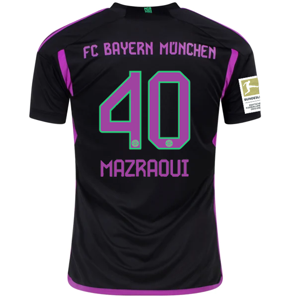 Image of adidas Bayern Munich Noussair Mazraoui Away Jersey w/ Bundesliga Champions Patch