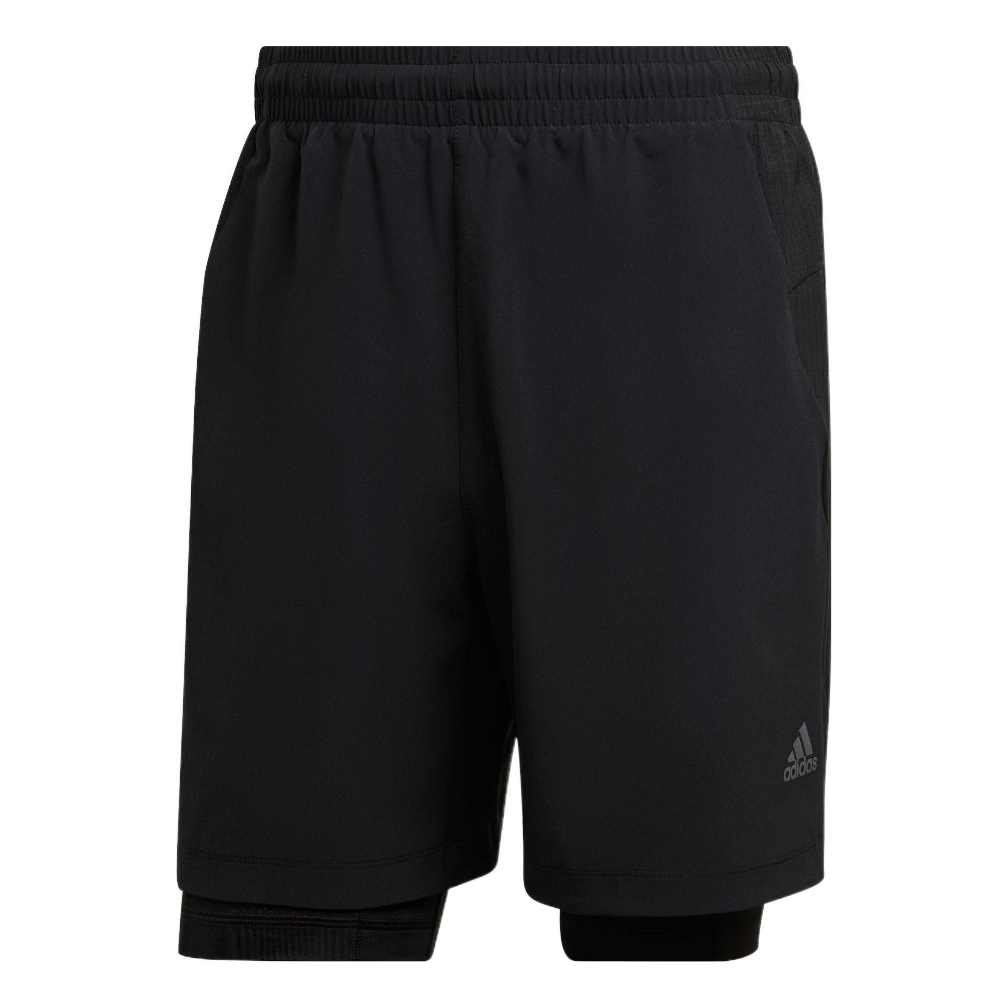 Image of Men's adidas Hiit Spin Sho 2 In 1 Leggings Elastic Waistband Sports Shorts Black