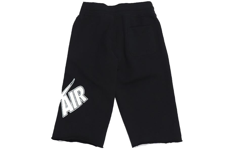 Image of Men's Nike Logo Printing Pattern Lacing Elastic Waistband Straight Shorts Black