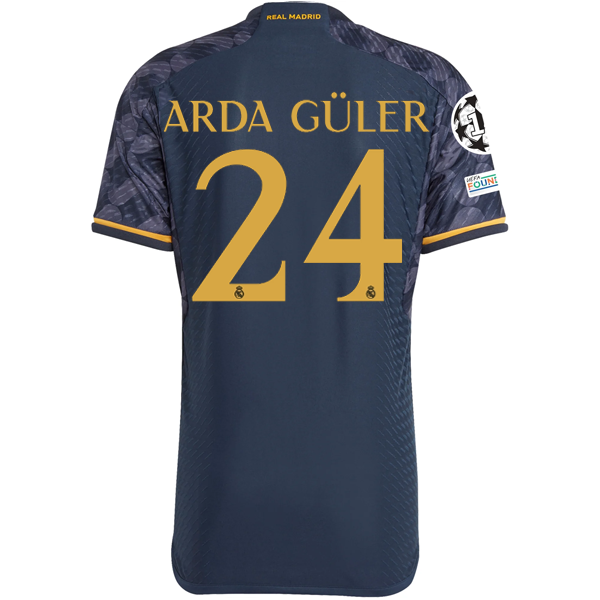 Image of adidas Real Madrid Authentic Arda Guler Away Jersey w/ Champions League + Club W