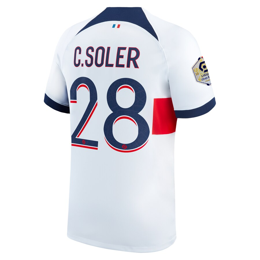 Nike Paris Saint-Germain Carlos Soler Away Jersey w/ Ligue 1 Patch 23/24 (White/
