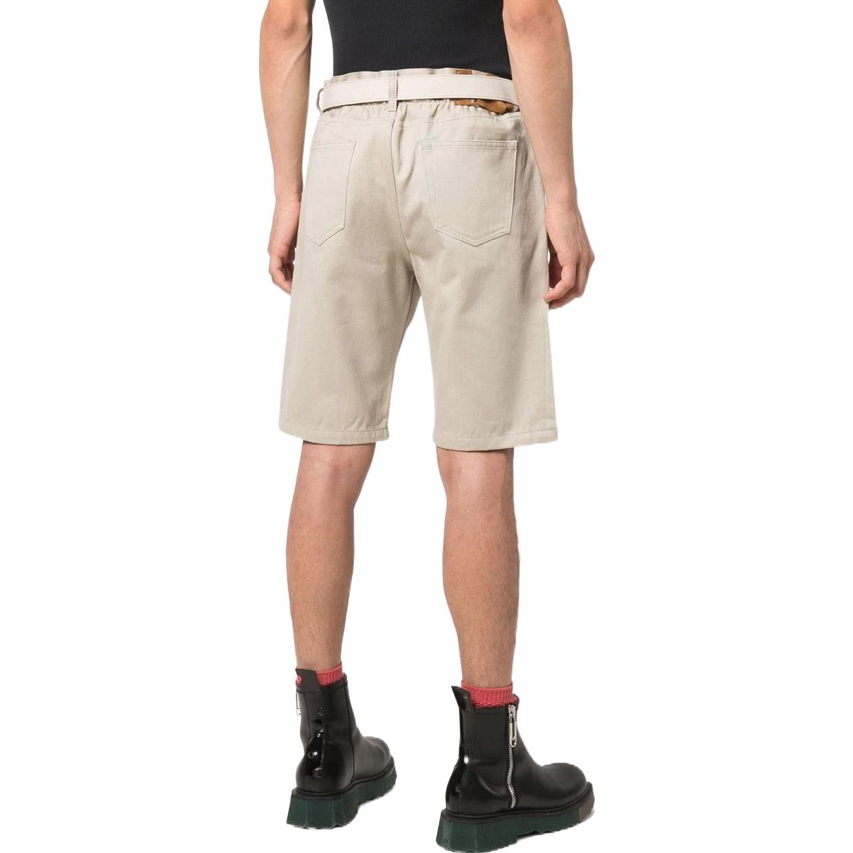 Men's OFF-WHITE Solid Color Waist Button Straight Cotton Shorts Creamy White OMY
