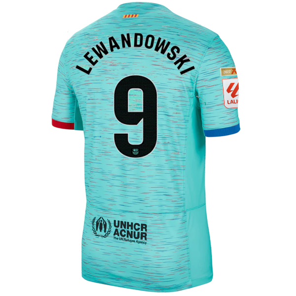 Image of Nike Barcelona Robert Lewandowski Third Jersey w/ La Liga Champion Patches 23/24