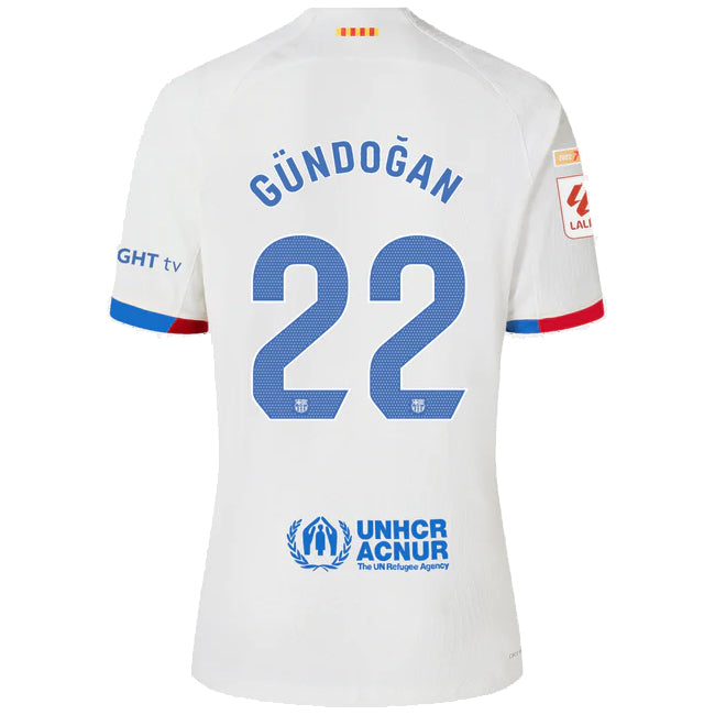 Image of Nike Barcelona Gundogan Authentic Match Away Trikot 23/24 mit LaLiga Aufnähern (Weiß