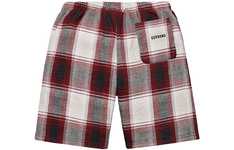 Image of Supreme FW18 Nike Plaid Sweatshort Burgundy SUP-FW18-539