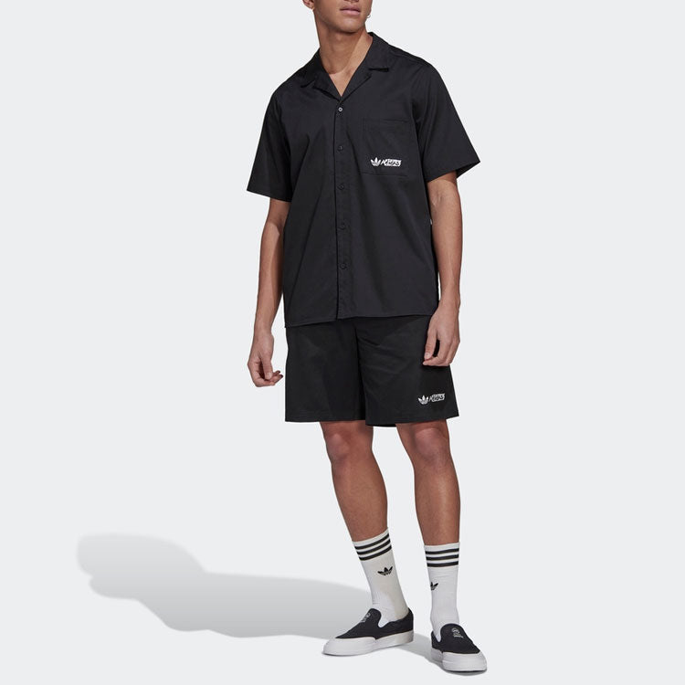 Image of adidas originals Solid Color Logo Straight Shorts Black HT1652