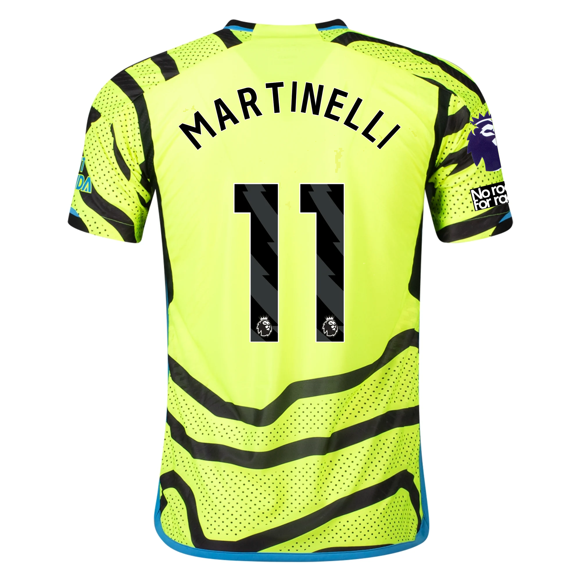 Image of adidas Arsenal Authentic Gabriel Martinelli Away Jersey w/ EPL + No Room For Rac