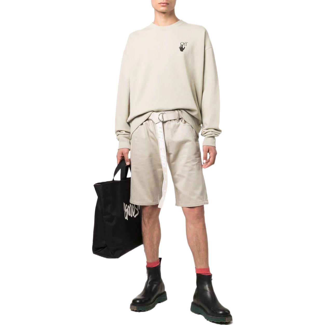 Image of Men's OFF-WHITE Solid Color Waist Button Straight Cotton Shorts Creamy White OMY