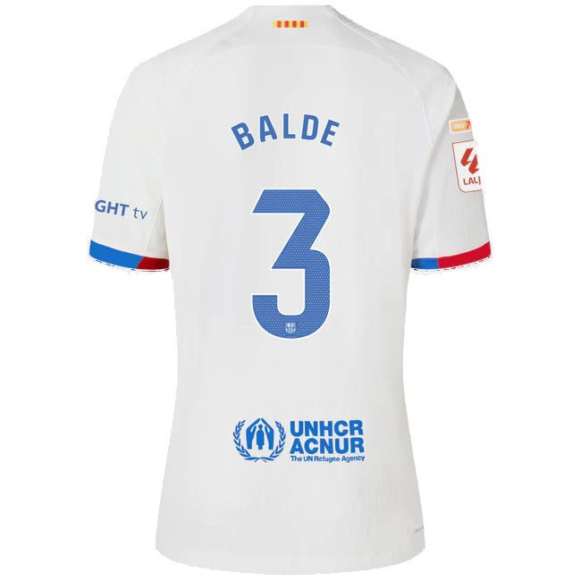 Image of Nike Barcelona Balde Authentic Match Away Jersey 23/24 w/ LaLiga Patches (White/