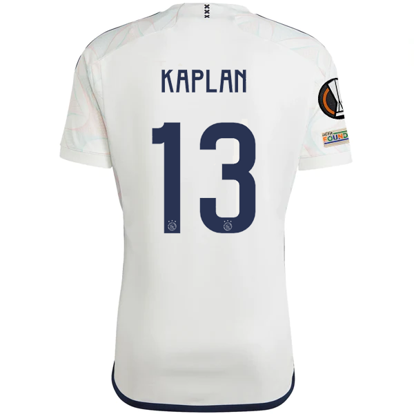Image of adidas Ajax Ahmetcan Kaplan Away Jersey w/ Europa League Patches 23/24 (Core Whi