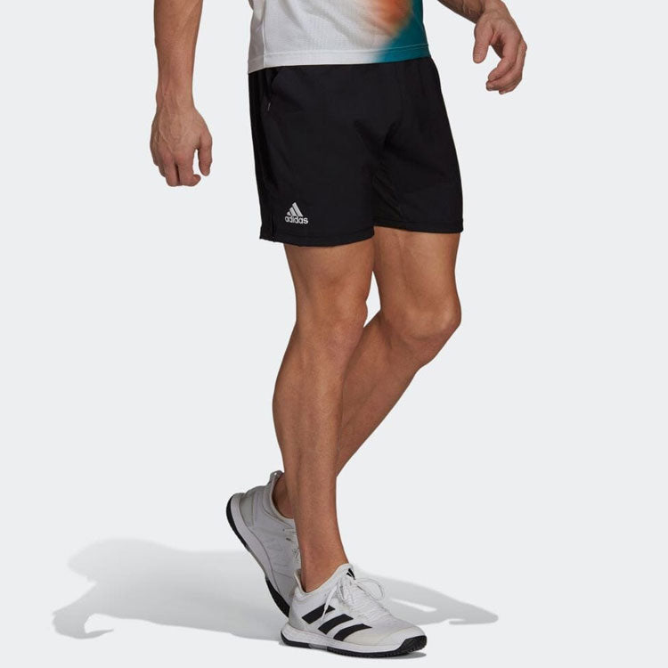 Image of Men's adidas Solid Color Logo Straight Casual Tennis Sports Shorts Black H67148