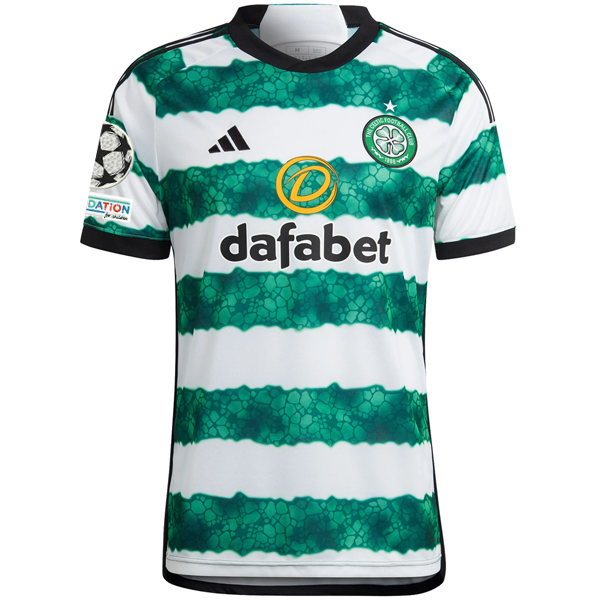 Image of adidas Celtic Home Jersey w/ Champions League Patches 23/24 (Green/White)