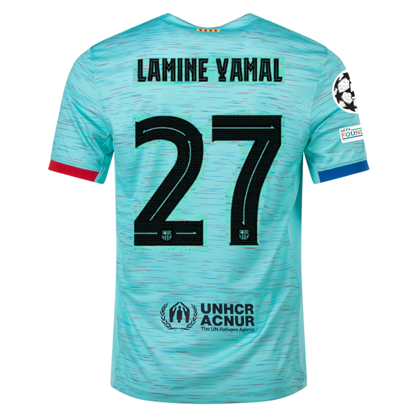 Image of Nike Barcelona Lamine Yamal Third Jersey w/ Champions League Patches 23/24 (Ligh