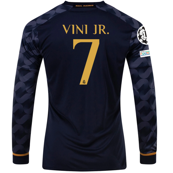 adidas Real Madrid Vini Jr. Long Sleeve Away Jersey w/ Champions League + Club W