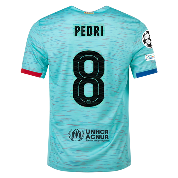 Nike Barcelona Pedri Third Jersey w/ Champions League Patches 23/24 (Light Aqua/