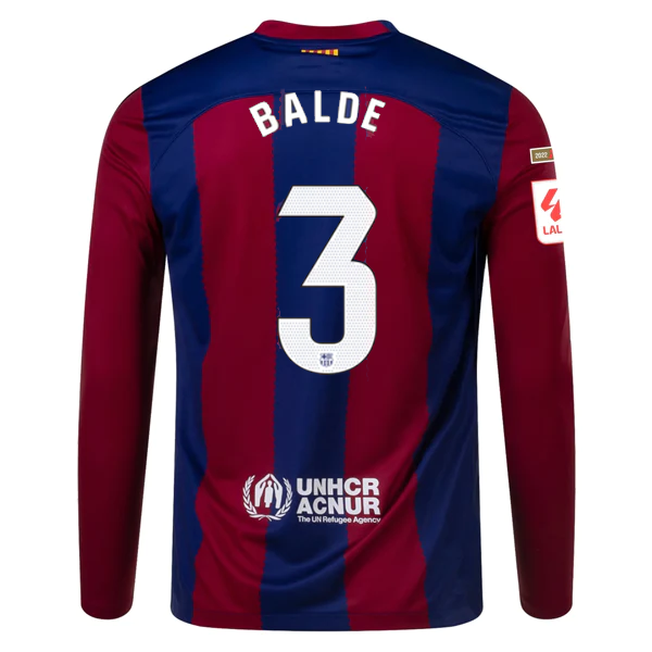 Nike Barcelona Alejandro Balde Home Long Sleeve Jersey 23/24 w/ La Liga Champion