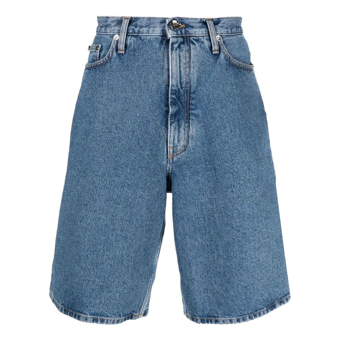Men's OFF-WHITE FW22 Solid Color Arrow Pattern Denim Shorts Blue OMYC010C99DEN00