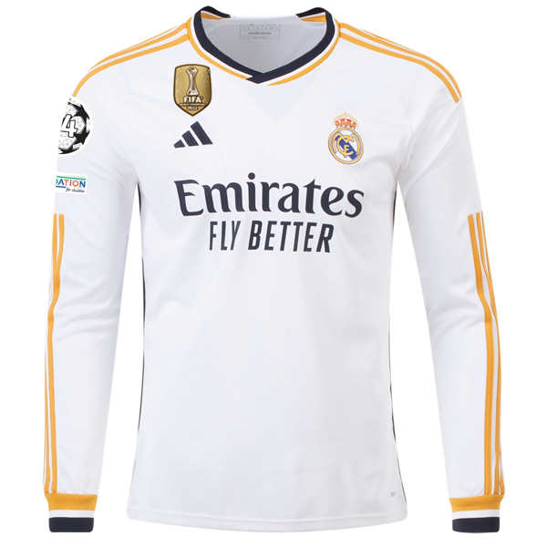 adidas Real Madrid Long Sleeve Ordiozola Home Jersey w/ Champions League + Club