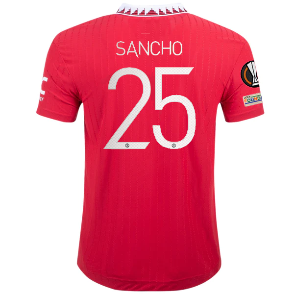 Image of adidas Manchester United Jadon Sancho Authentic Home Jersey w/ Europa League Pat