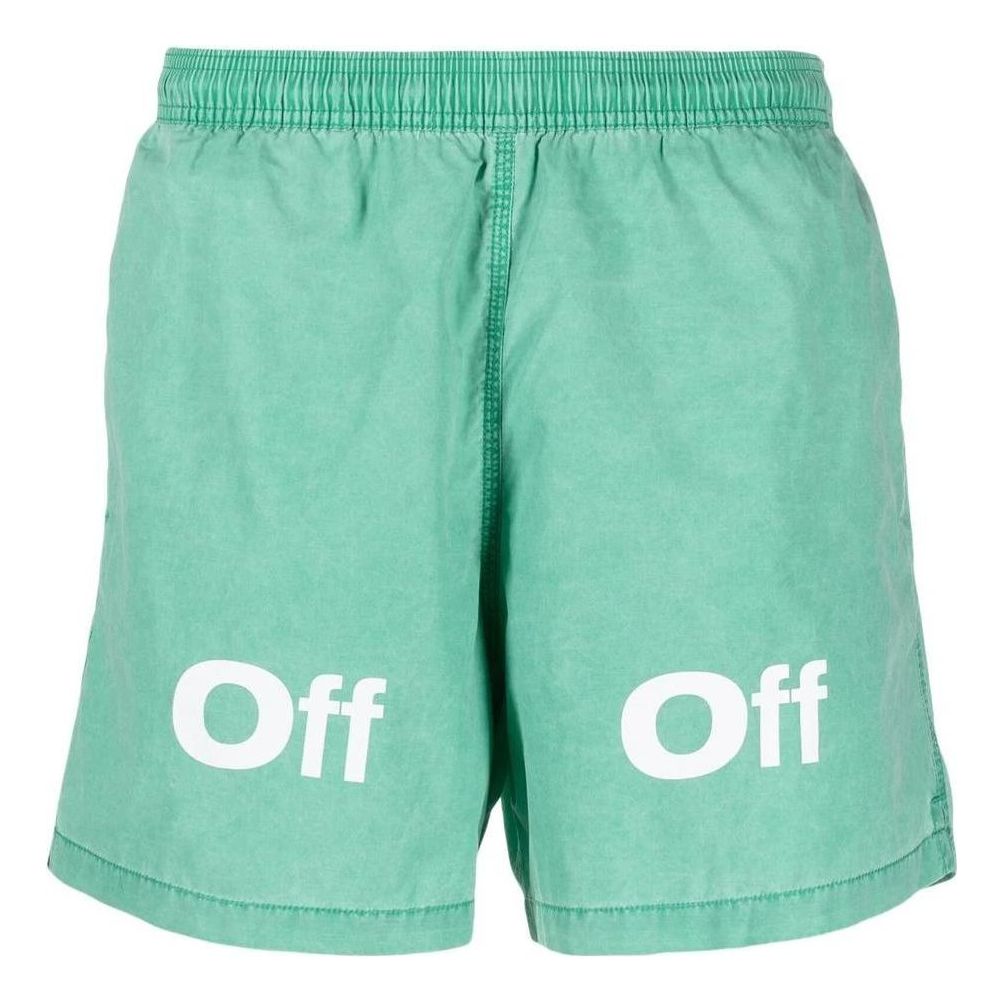 Image of Men's OFF-WHITE FW22 Logo Printing Casual Shorts Version Green OMFA020F22FAB0025