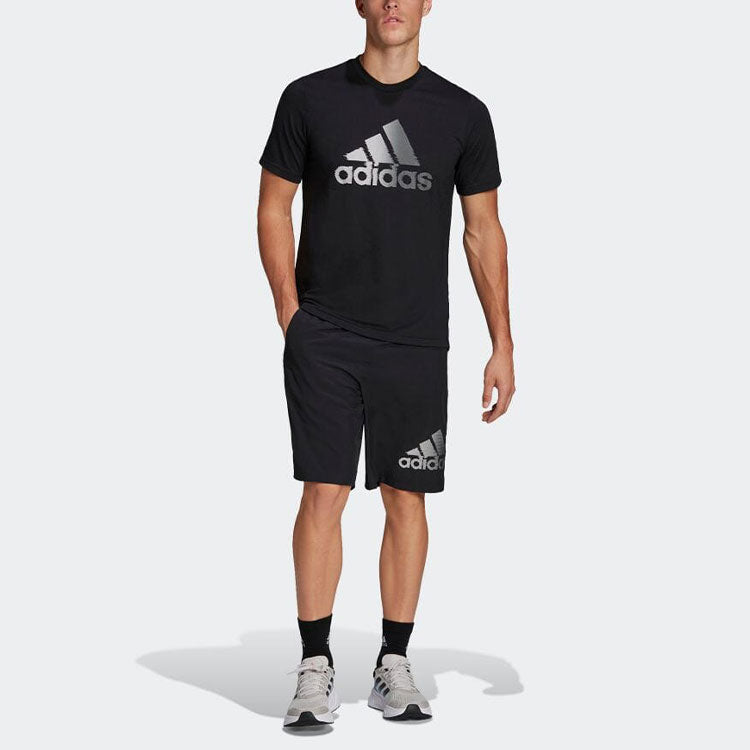 Image of Men's adidas SS22 Solid Color Logo Printing Loose Shorts Japanese Version Black