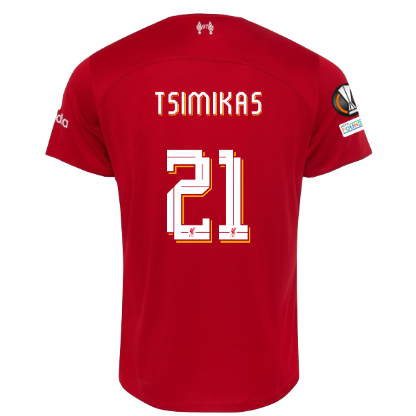 Image of Nike Liverpool Kostas Tsimikas Home Jersey w/ Europa League Patches 23/24 (Red/W