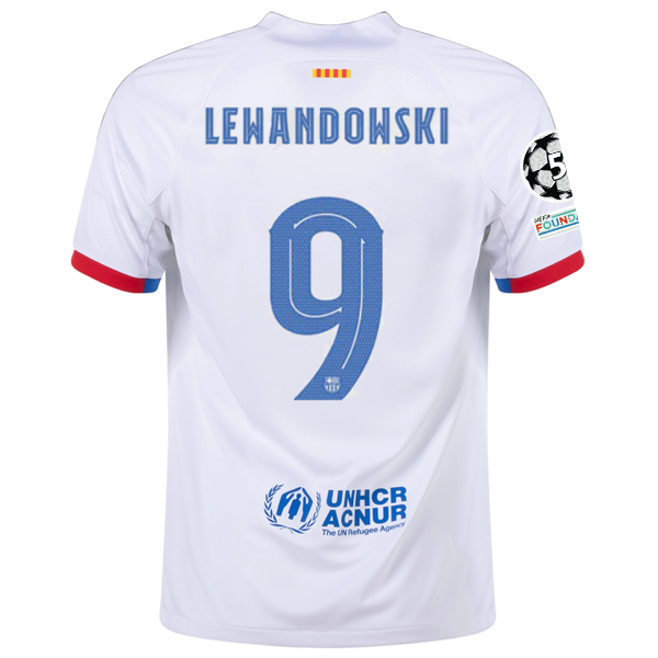 Nike Barcelona Robert Lewandowski Away Jersey w/ Champions League Patches 23/24