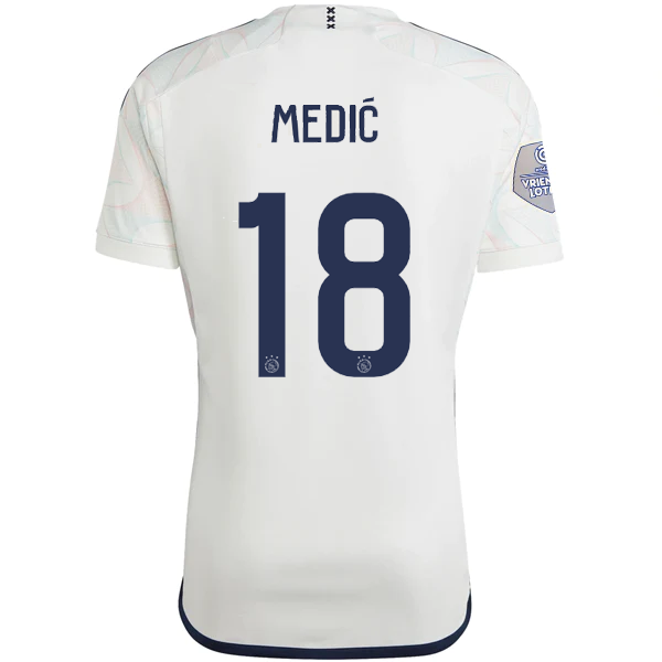 Image of adidas Ajax Jakov Medić Away Jersey w/ Eredivise League Patch 23/24 (Core White)